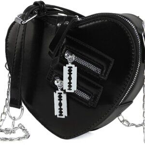 Black Heart Shaped Purse Cute Red Gothic Bag Purse for Women Ladies Chain Crossb